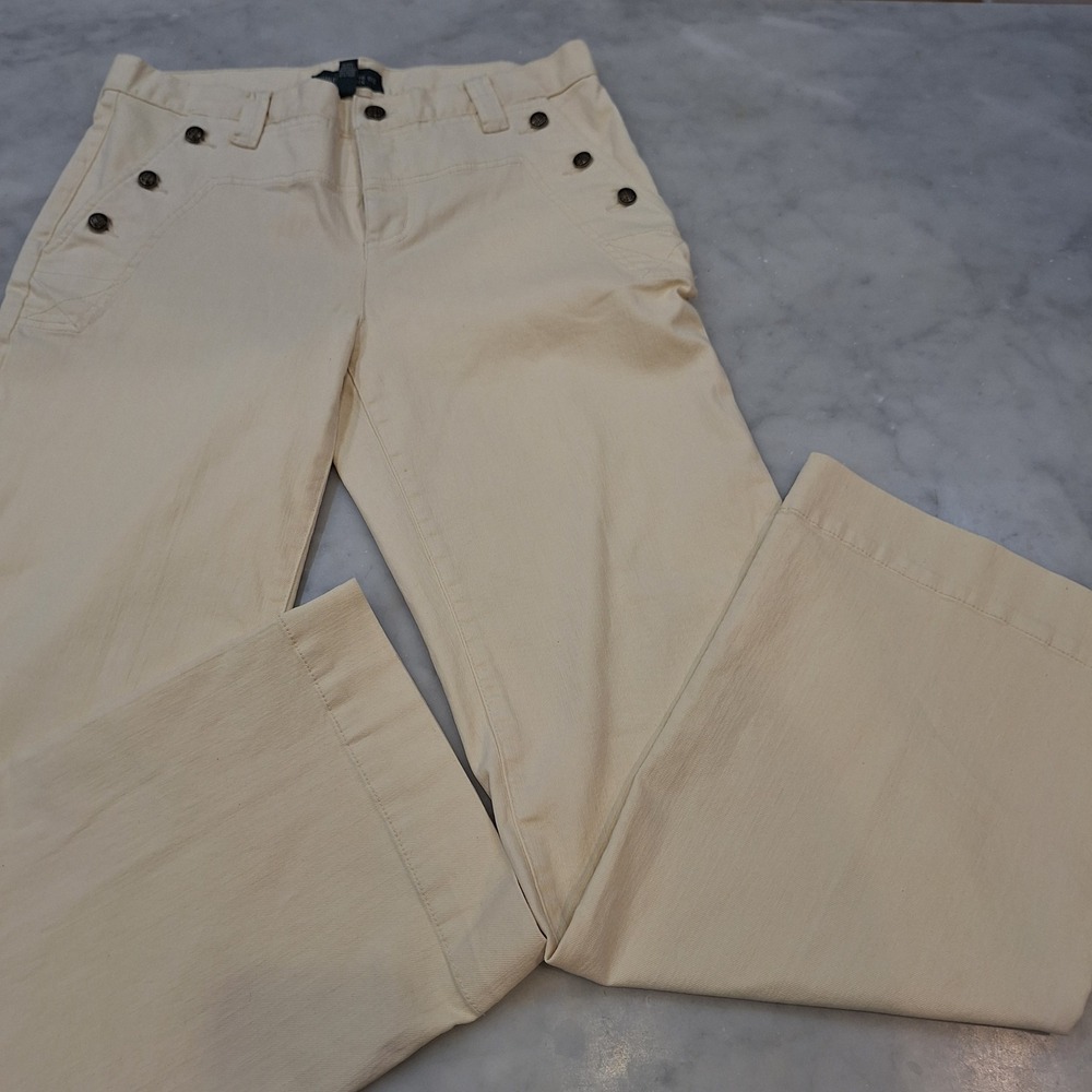 Lauren Ralph Lauren Wide Leg Butter Sailor Pants Women 10 Nautical Button Preppy